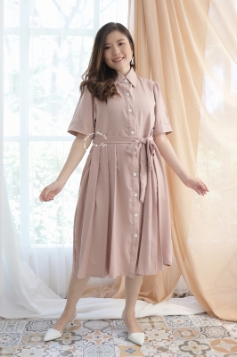 Yu Na Bi Dress Baju Hamil Menyusui Kerja Murah Full Kancing Korean Style Kekinian Modis - DRO 1030