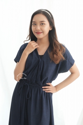 NING AYU Dress Hamil Menyusui Kerja Casual Kerah V Neck ABBY DRESS - DRO 208