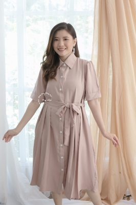 Yu Na Bi Dress Baju Hamil Menyusui Kerja Murah Full Kancing Korean Style Kekinian Modis - DRO 1030