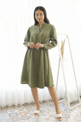 Dress Hamil Menyusui Kancing Polos Simple Joy - DRO 1009 Cream