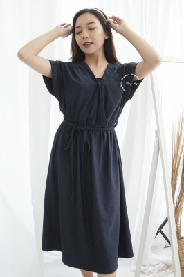 NING AYU Dress Hamil Menyusui Kerja Casual Kerah V Neck ABBY DRESS - DRO 208
