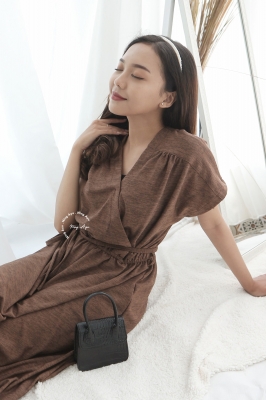 NING AYU Dress Hamil Menyusui Kerja Casual Kerah V Neck ABBY DRESS - DRO 208