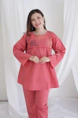  Setelan Baju Hamil Kantor Muslim Bordir Big Rose SET - STJ 118